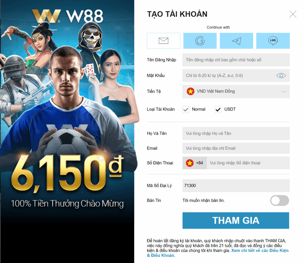 thẻ Garena tại W88